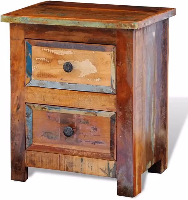 Comodino con 2 Cassetti vidaXL in Legno Massello di Recupero Multicolore