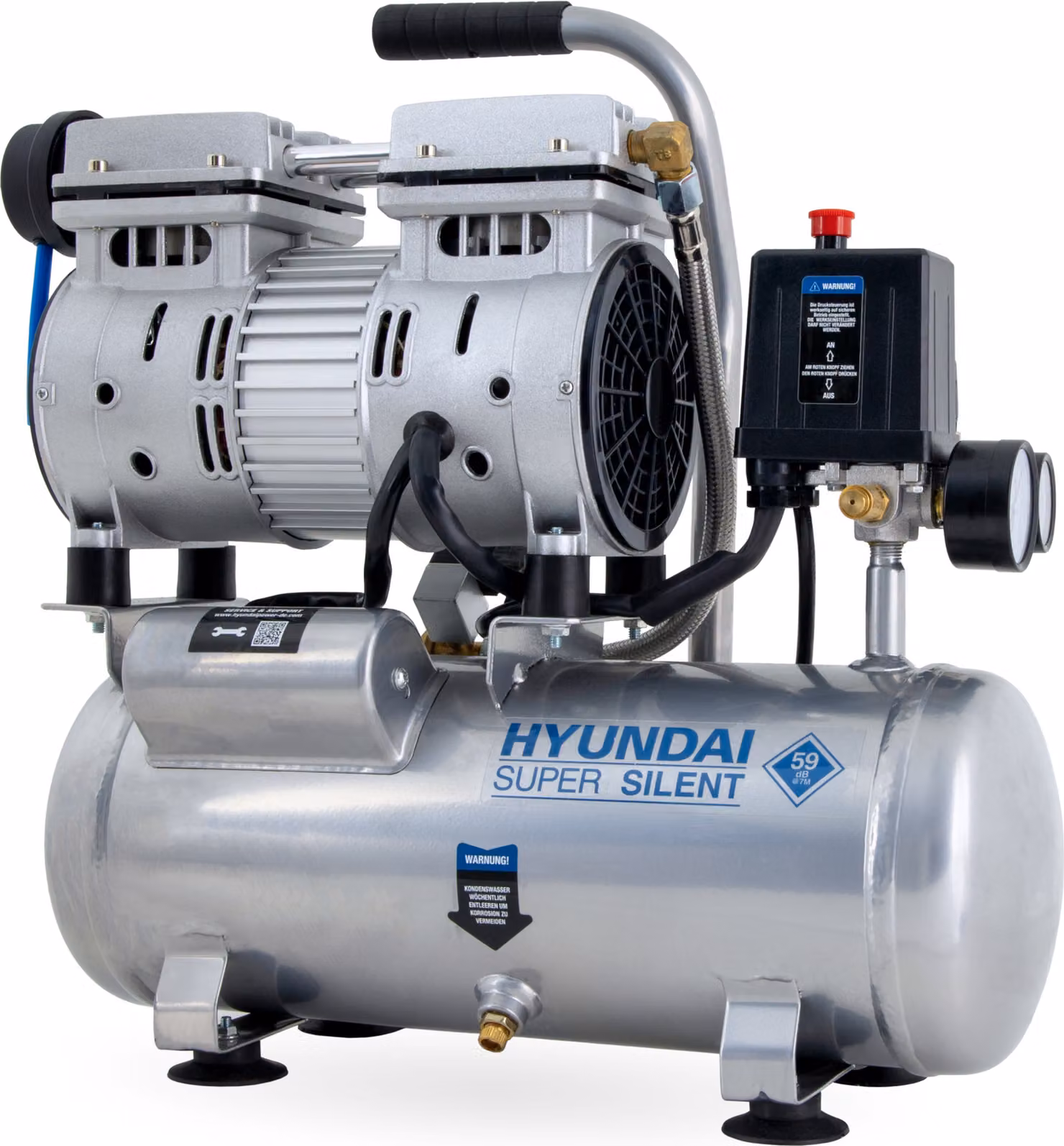 Compressore silenzioso HYUNDAI SAC55751 (8 bar, 6L, portatile, SENZA OLIO, 59 dB, 550 W / 0,75 PS)