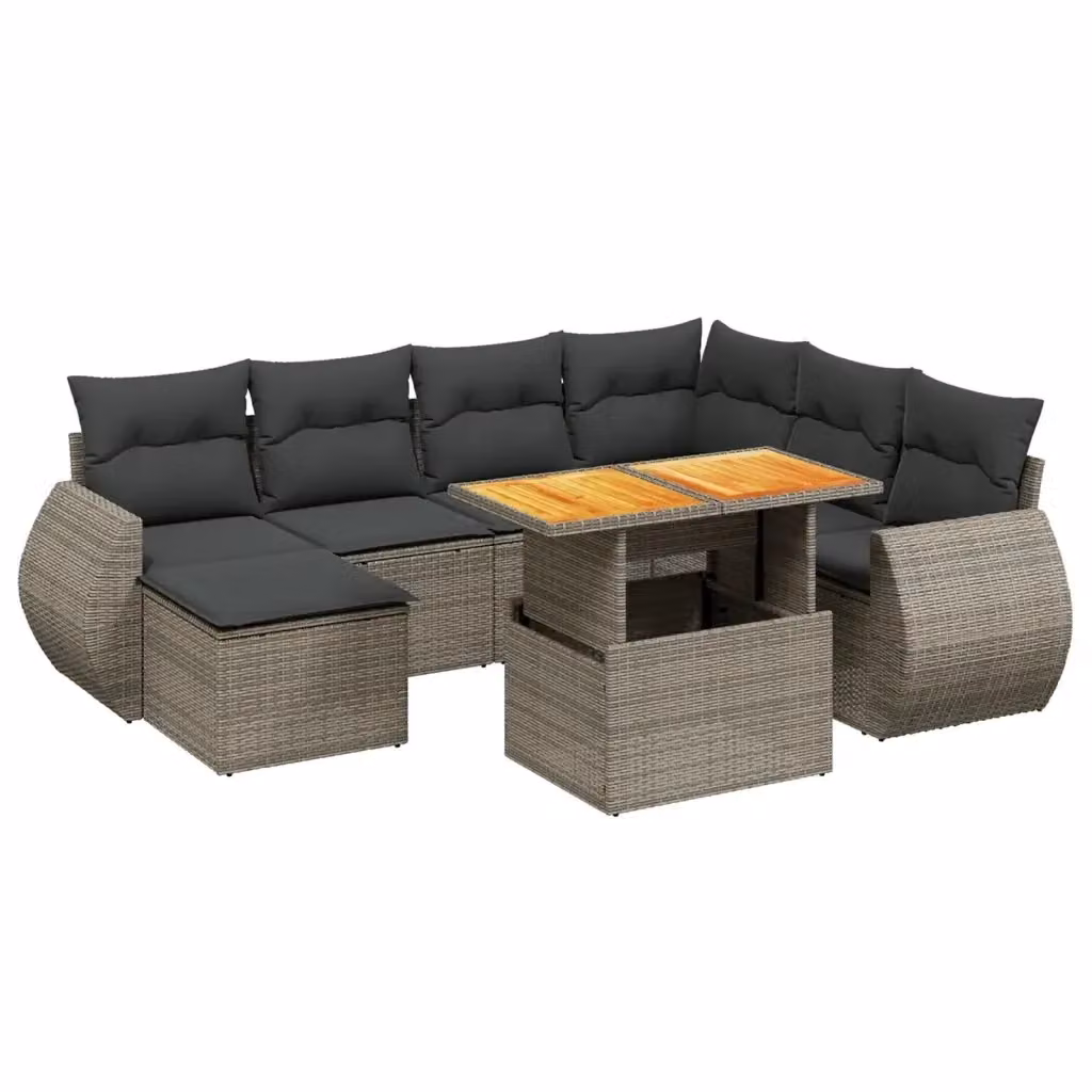 Set Divano da Giardino a L vidaXL 8 pz in Polyrattan Grigio con Cuscini e Tavolino – 2