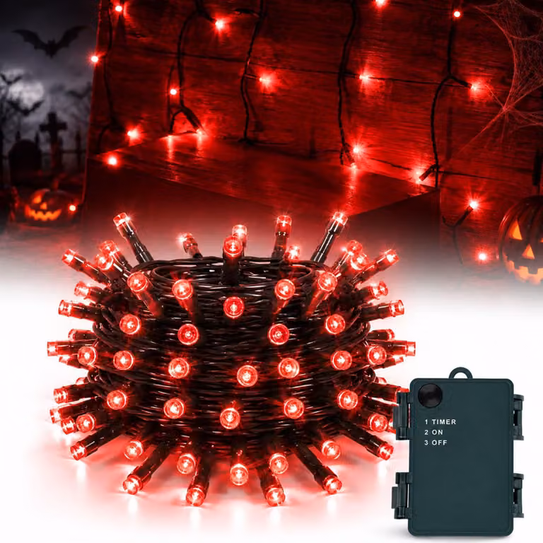 Catena luminosa a tema Halloween, lunghezza 3 metri, 30 LED, colore rosso, alimentazione a batteria