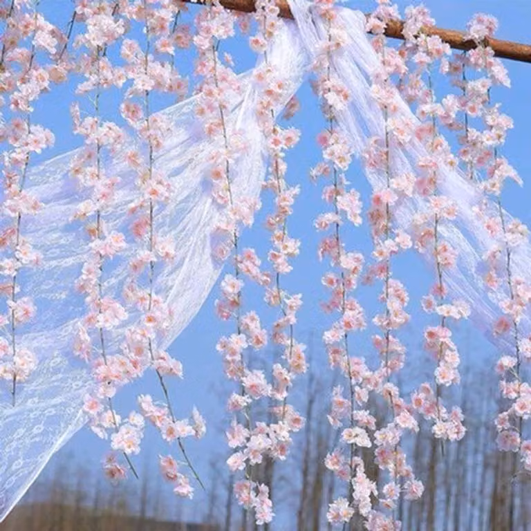 di fiori di ciliegio artificiali - 180 cm - fiori in seta - decorazioni a forma di vite - bianco e rosa