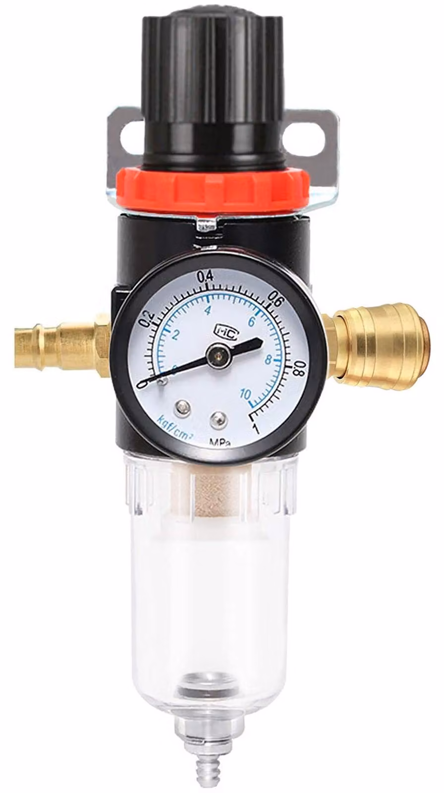 Separatore d'acqua e regolatore di pressione per compressore, con manometro