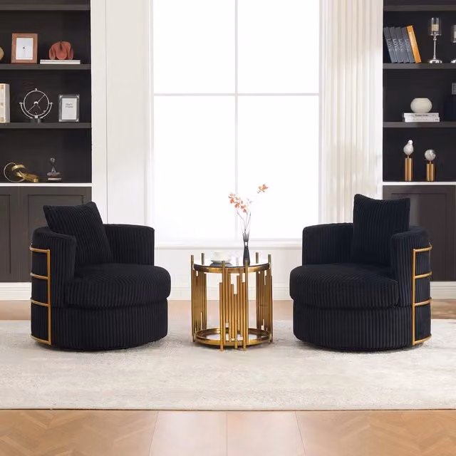 Set 2 poltrone relax girevoli 360¡ã ¨C Minimal ¨C Nero corda imbottite con braccioli e vano contenitivo, adatte soggiorno camera