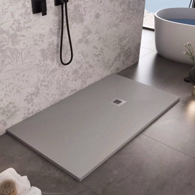 Piatto doccia in marmo resina grigio chiaro pietra cemento plus, misura 70x90