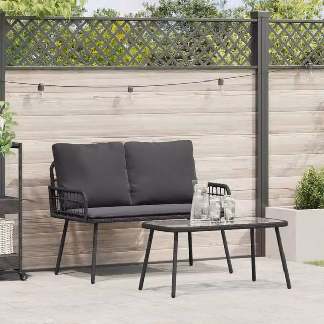 Set da Pranzo per Giardino e Terrazza vidaXL in Polyrattan Nero con Piano in Vetro, 2 Pezzi