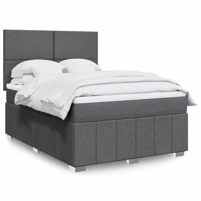 Letto con giroletto a molle e materasso vidaXL in tessuto grigio e bianco L/P: 160 x 200 cm