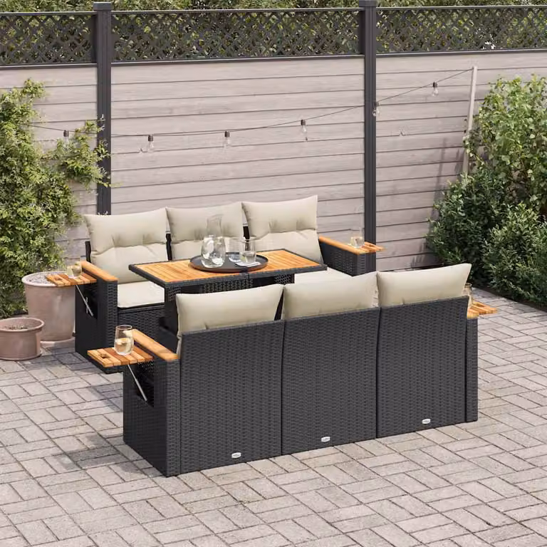 Maison Exclusive - Set Divani da Giardino con Cuscini 7pz Nero Polyrattan Acacia