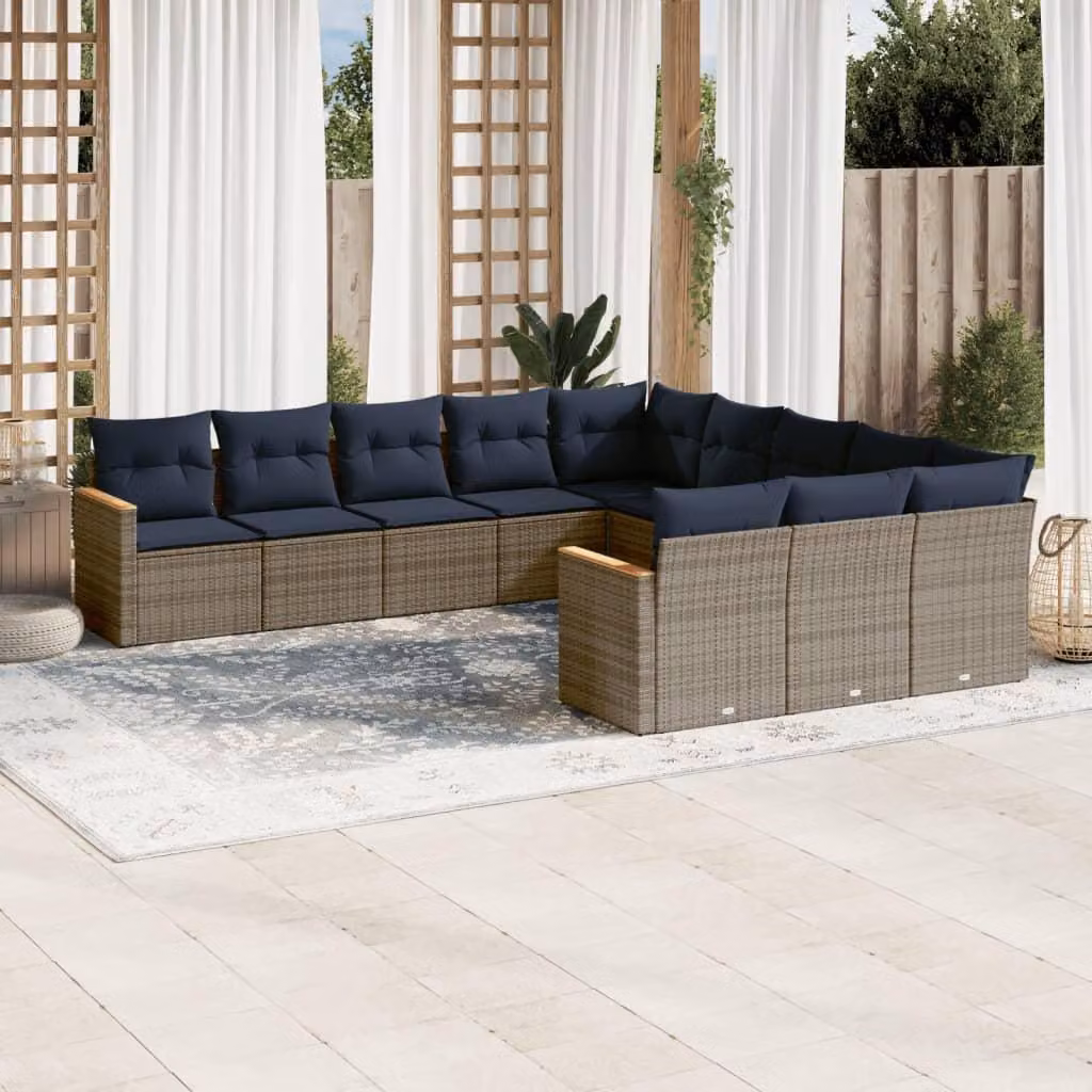 Maison Exclusive - Set da giardino 11 pezzi con cuscini, grigio, polyrattan