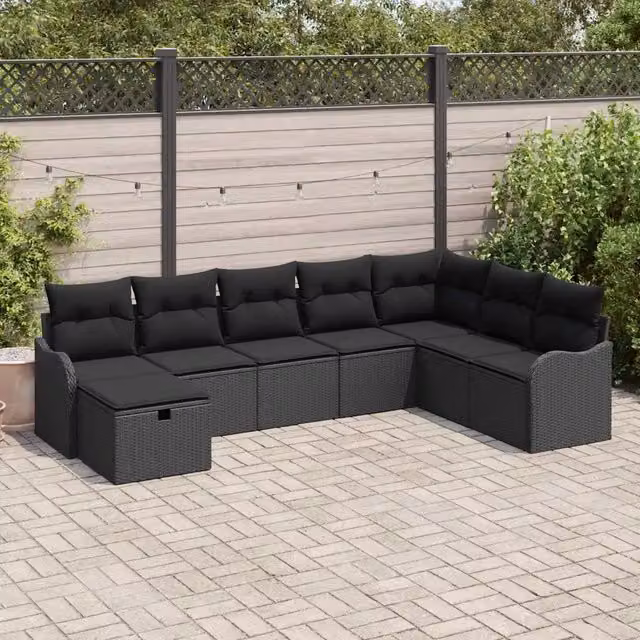 Set Divano da Giardino 8 pz Nero polyrattan 3360364