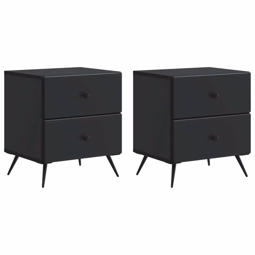 Set di 2 Armadi da Notte vidaXL in MDF e Metallo, Nero Opaco, L 43 cm x P 34,5 cm x H 47,5 cm – 2
