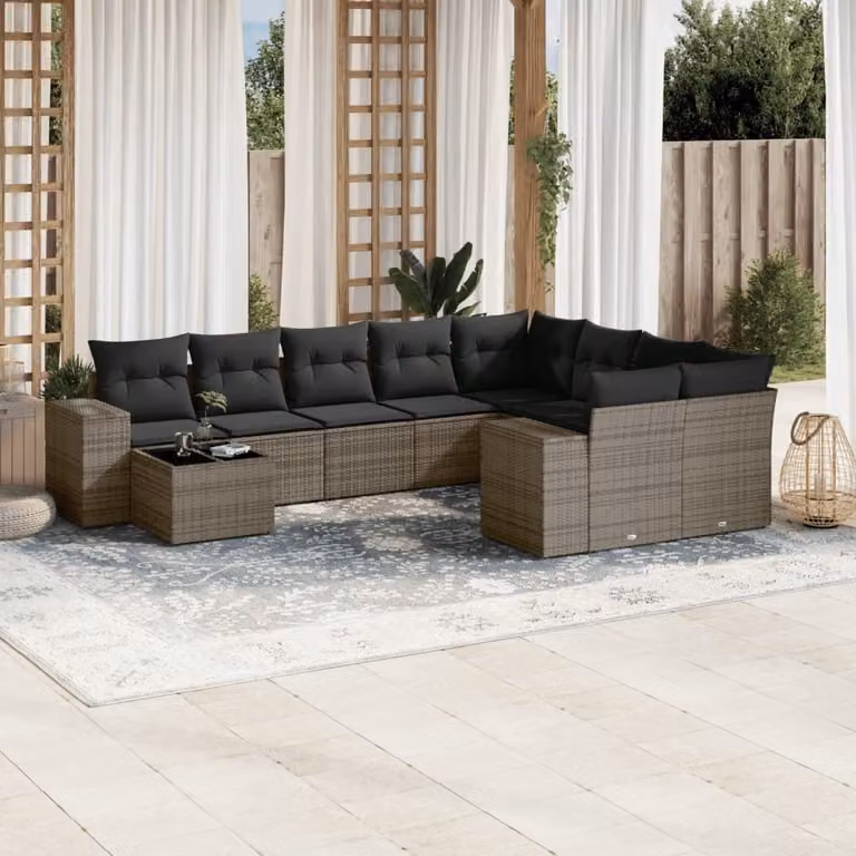 Maison Exclusive - Set Divano da Giardino 10 pz con Cuscini Grigio in Polyrattan