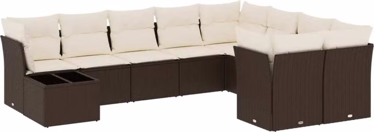 Set Divani da Giardino 10pz con Cuscini in Polyrattan Marrone