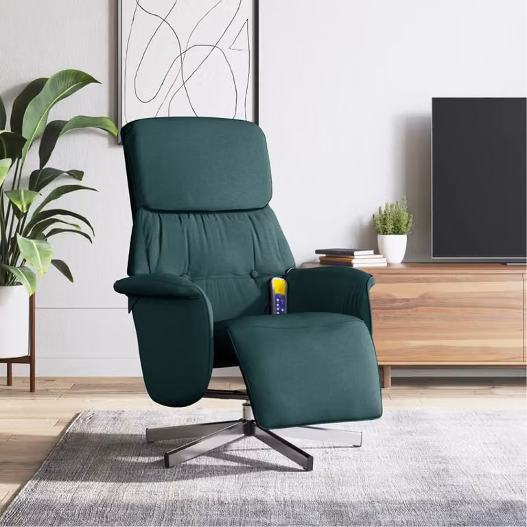 vidaXL Poltrona Reclinabile Relax Moderna in Tessuto Verde con Poggiapiedi e Rotazione 360°