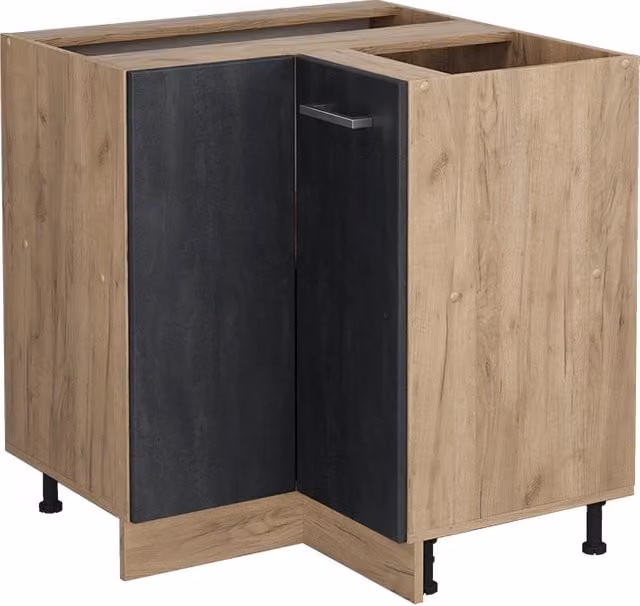 Mobile ad angolo cucina Vicco R-Line in finitura calce nera e rovere dorato con ante a libro – 1