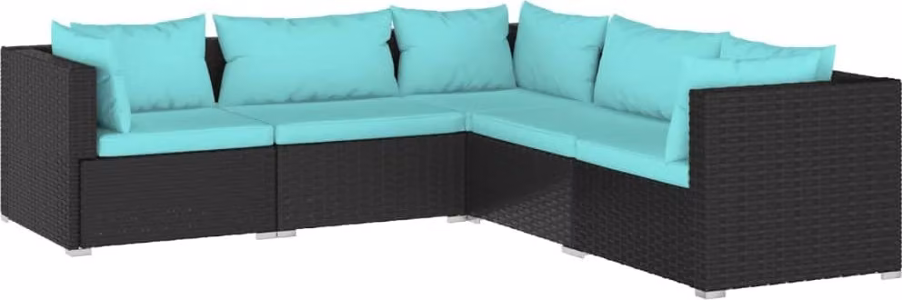 Set Divani da Giardino 5 pz con Cuscini in Polyrattan Nero