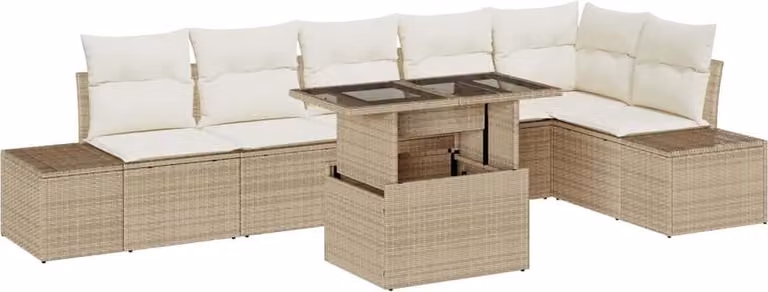 Set Divano da Giardino 7 pcs Beige Poly Rattan