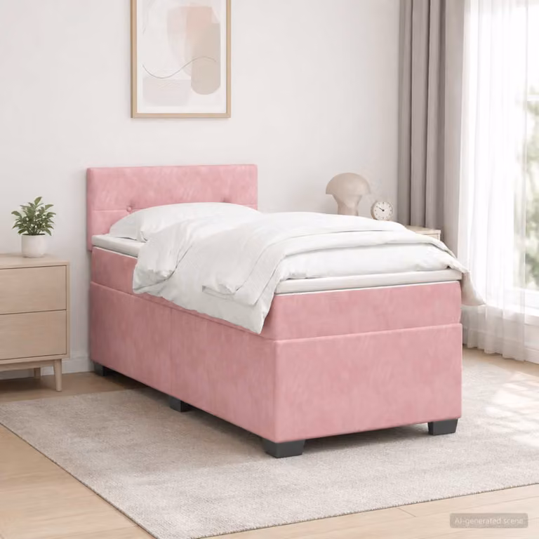 Letto con Box Spring, Materasso e LED vidaXL in Velluto Rosa, L 80 x P 200 cm