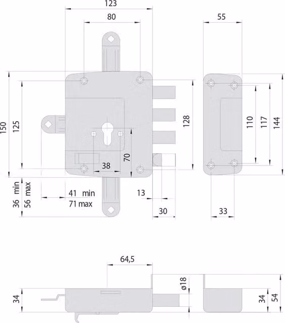 Serratura tripla da applicare per legno Cisa Art. 561 e 60 Destra in acciaio inox color argento