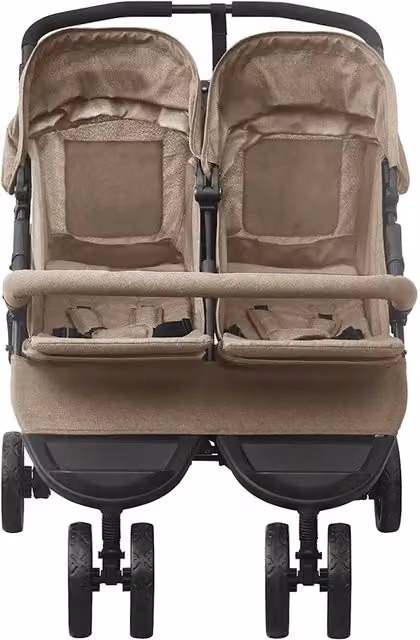 Passeggino Gemellare Pieghevole vidaXL in Acciaio Grigio e Beige con Maniglia Regolabile