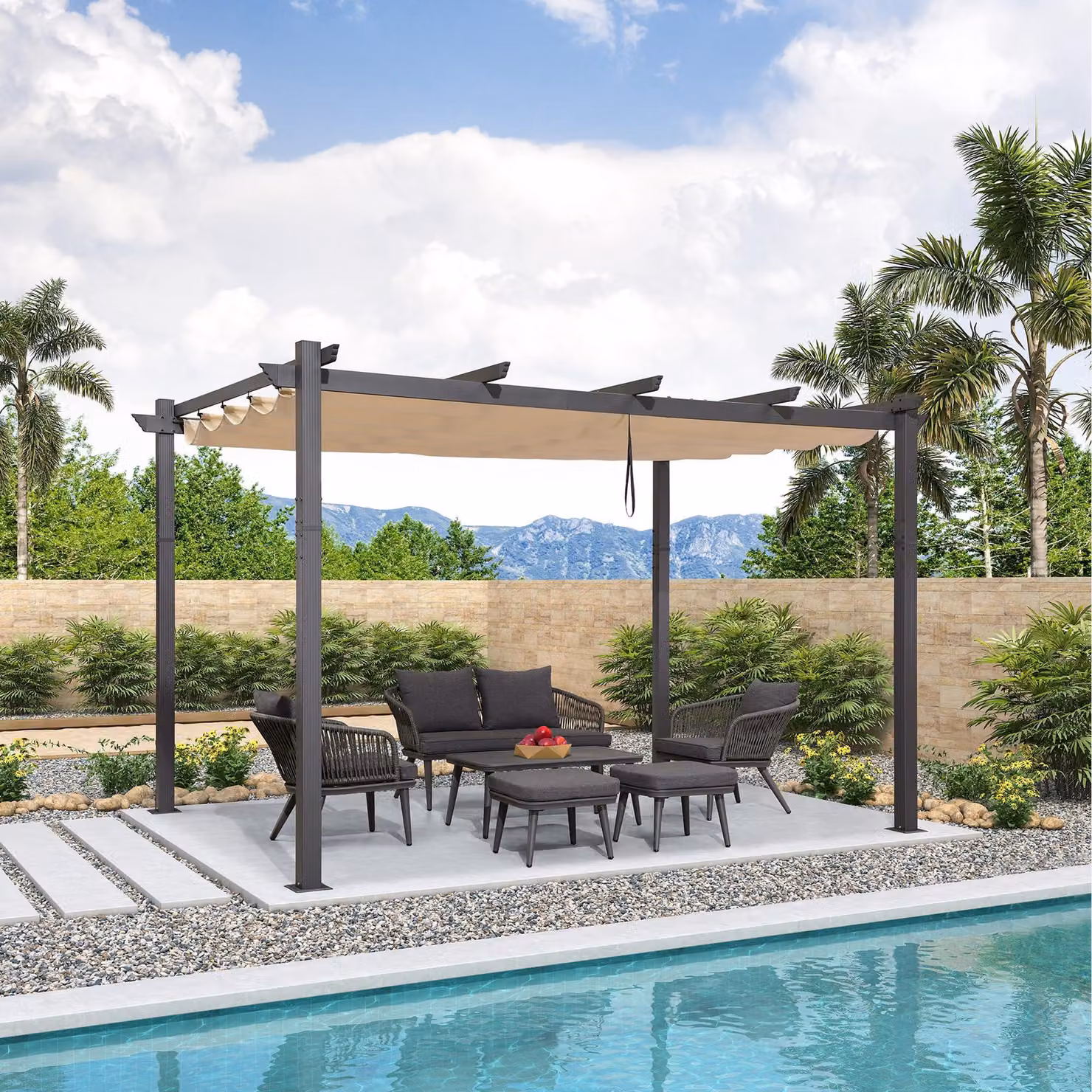 Pergola in alluminio, 3 x 4 metri - Tetto regolabile e resistente all'acqua - Beige - Tenda da giardino - Gazebo