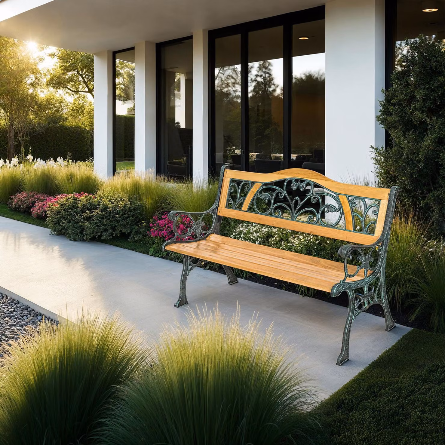 Panchina da giardino TecTake GmbH a 2 posti in legno e metallo marrone L: 124 cm, P: 60 cm, H: 83 cm – 2