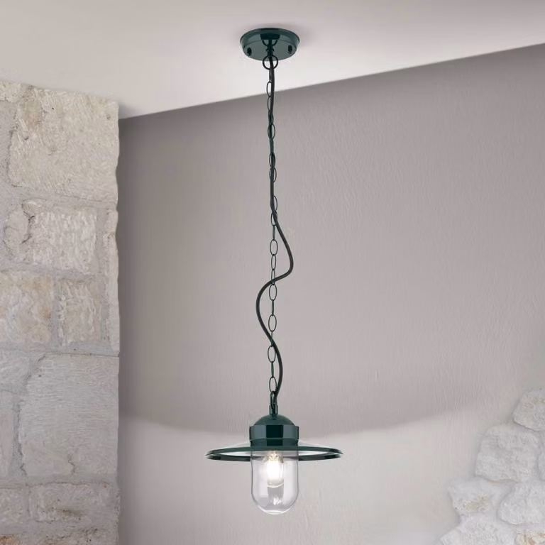 ORION Lampada a sospensione da esterno Edward, verde, Ø 27,5 cm, alluminio/vetro dimmerabile, Verde, Alluminio, Antico