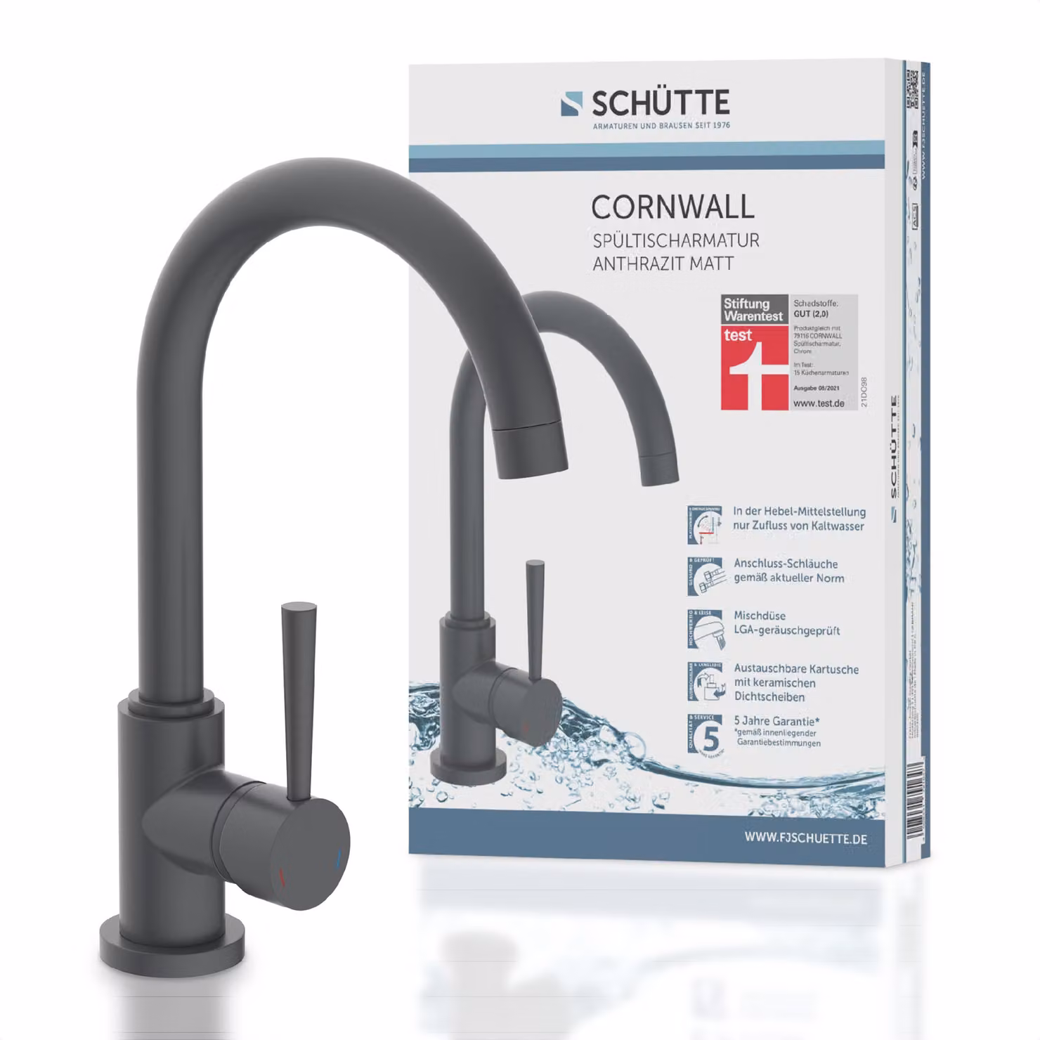 SCHÜTTE rubinetto da cucina CORNWALL, rubinetto da cucina con funzione di risparmio energetico, rubinetto da cucina antracite opaco