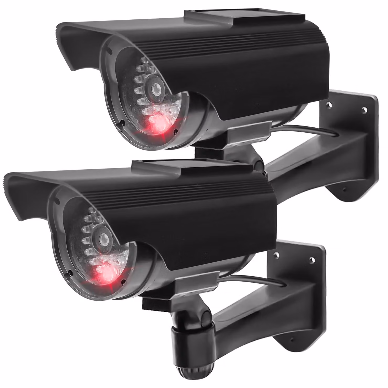 2 telecamere finte a energia solare con LED rossi