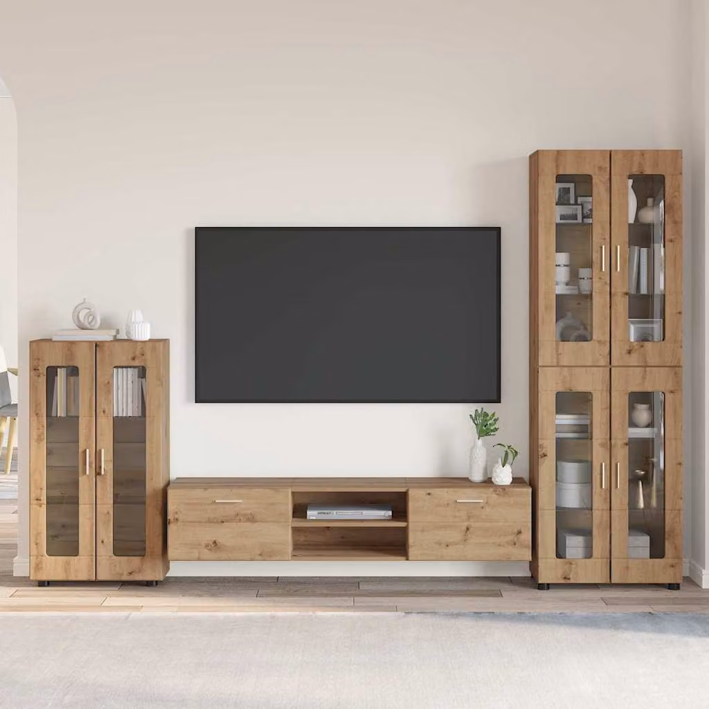 Set mobile TV FLORIN vidaXL in rovere artigianale, 3 pezzi, marrone, L: 150 cm, P: 39 cm, H: 30 cm – 1