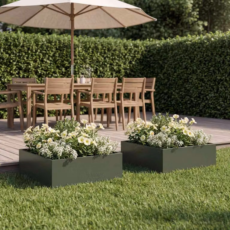 Set di 2 vasi da giardino vidaXL in metallo verde, L 40 cm x P 40 cm x H 20 cm