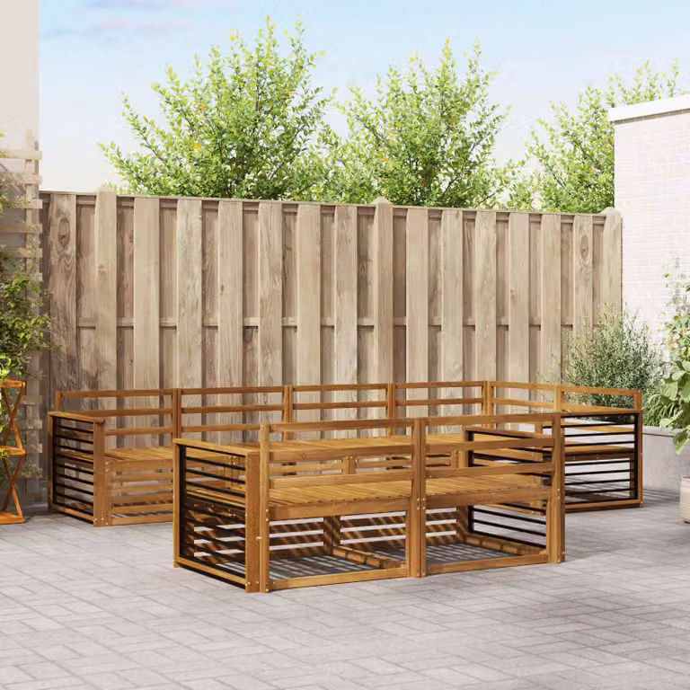 Set di divani da esterno vidaXL in legno di acacia massello marrone con cuscini, composizione a L per giardino e terrazza