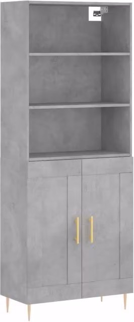 Credenza moderna in legno multistrato e metallo Grigio Cemento H: 180 cm, L: 69,5 cm, P: 34 cm