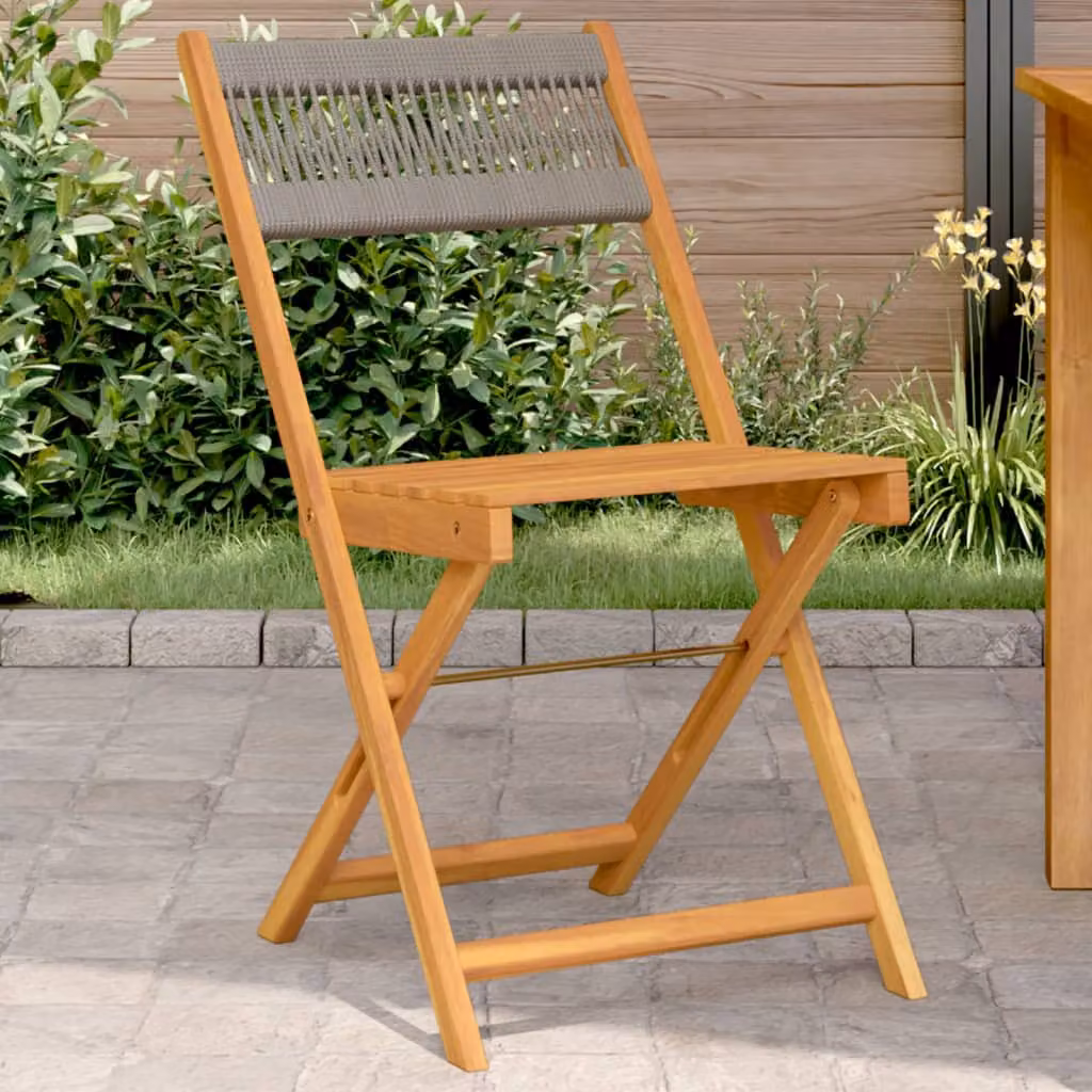 Set di 2 sedie pieghevoli vidaXL in legno di acacia oliato e corda grigia per giardino e balcone