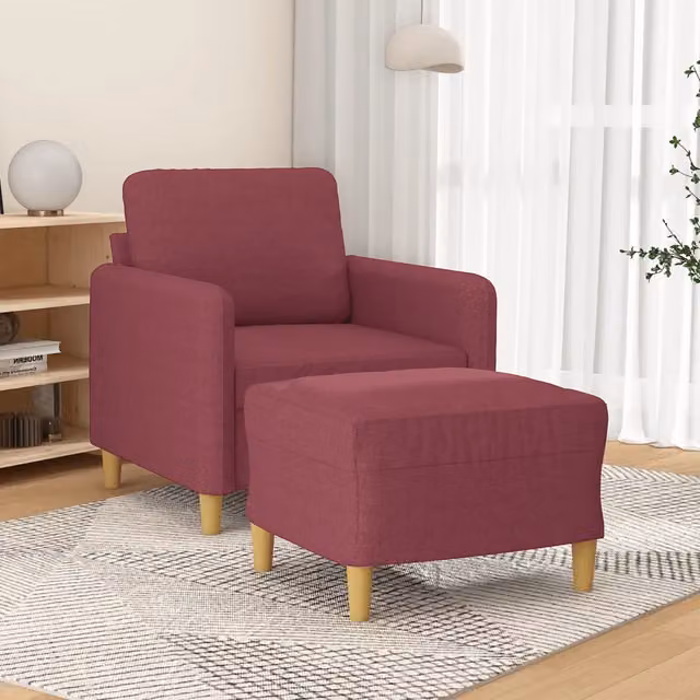 Poltrona relax con poggiapiedi vidaXL in tessuto rosso con struttura in metallo e MDF