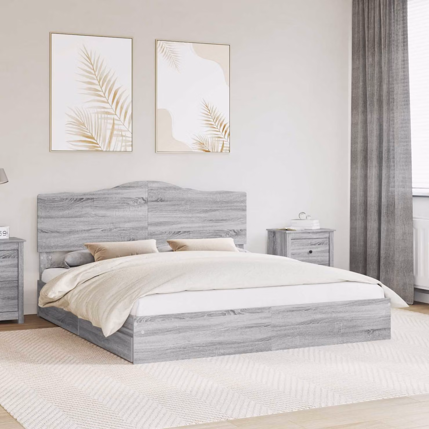 Letto con contenitore e cassetto vidaXL in legno Grigio Sonoma L: 180 cm, P: 200 cm, H: 100 cm