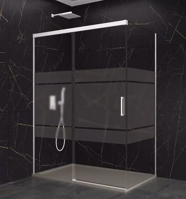 Box doccia angolare BASI con vetro Frost bianco, configurazione fissa e scorrevole, L: 130 cm, P: 80 cm