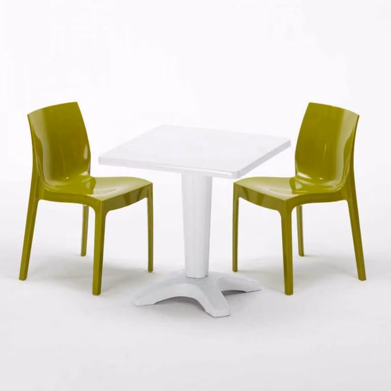Tavolo quadrato bianco e 2 sedie in polipropilene colorato per interni Grand Soleil Ice Patio - Verde