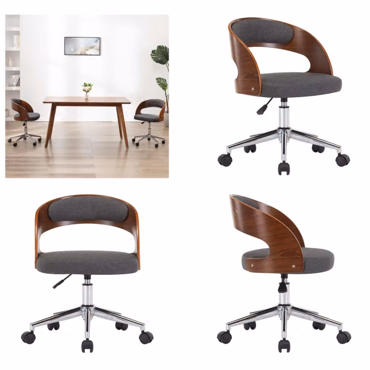 vidaXL Sedia girevole per ufficio in legno curvato grigio e tessuto - Sedia da ufficio - Sedie da ufficio - Sedia girevole da ufficio - Sedie girevoli da ufficio