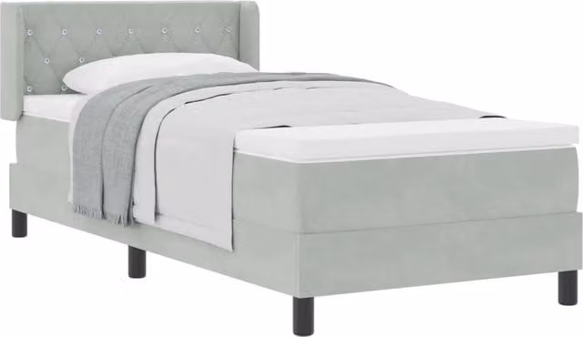 Letto singolo | Letto per adulti | Letto a molle con testiera Grigio chiaro 200 x 100 cm Velluto