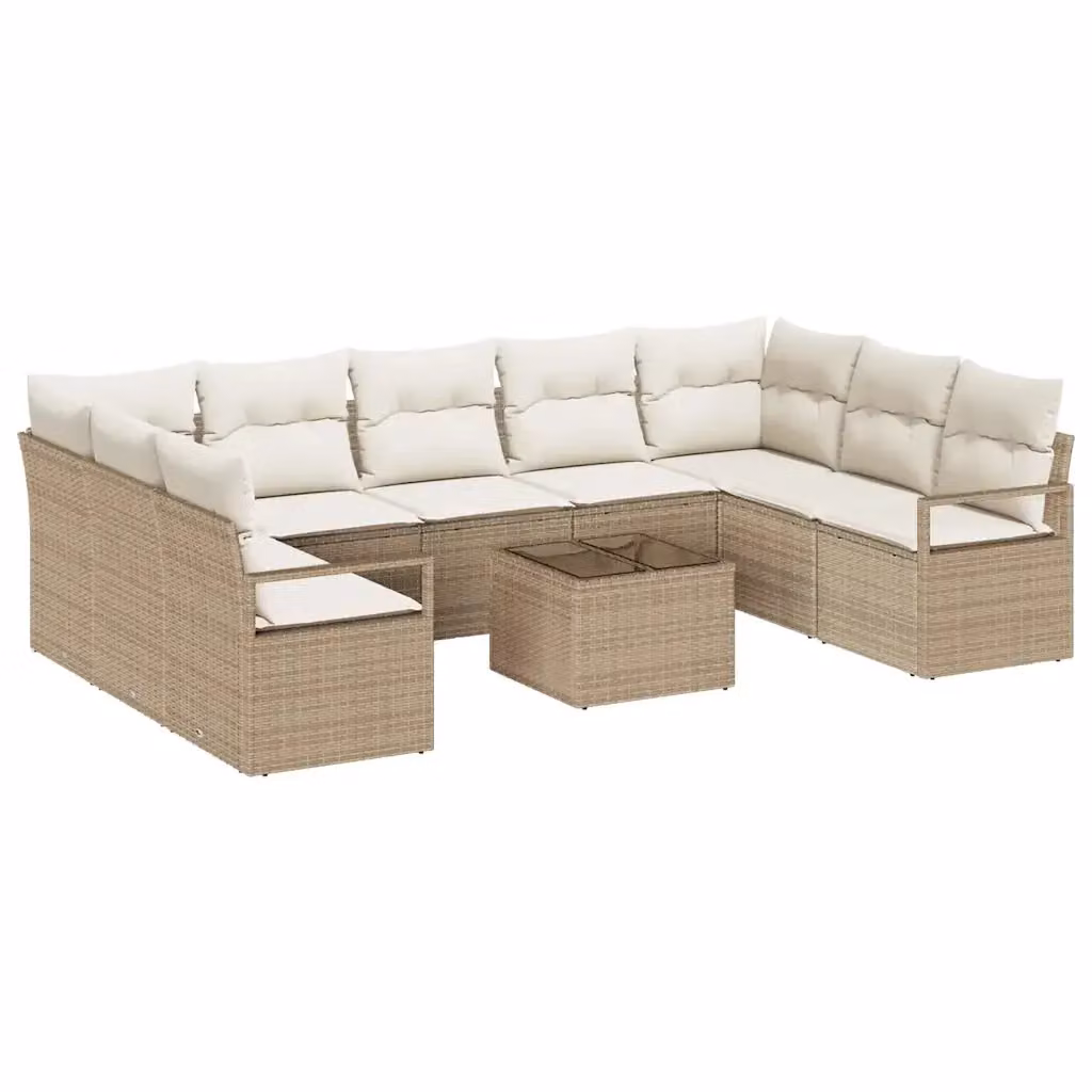 vidaXL Set Divano da Giardino 10 Pezzi a Forma di L con Tavolino, Colore Beige, Struttura in Metallo e Polyrattan – 2