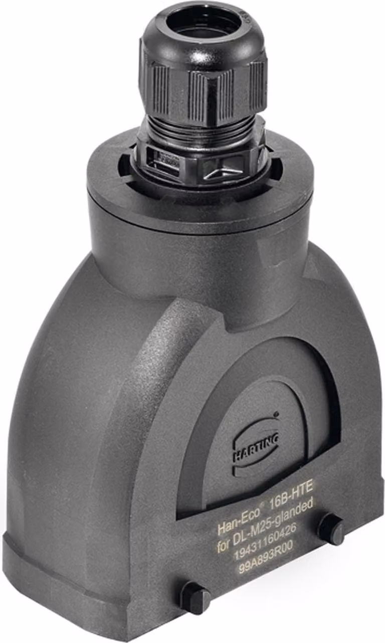 HARTING Han ECO 16B Custodia con pressacavo, 1xM25 uscita cavo diritta, per 2 staffe (nella parte inferiore) - 1