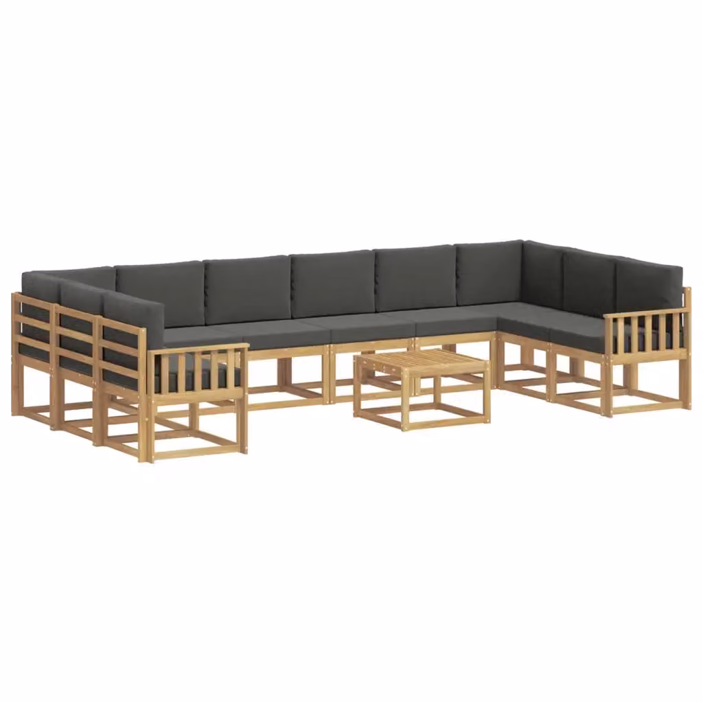 Set di divani da esterno vidaXL a forma di U composto da 11 pezzi con tavolo da caffè, in legno di acacia e tessuto bianco e antracite – 2