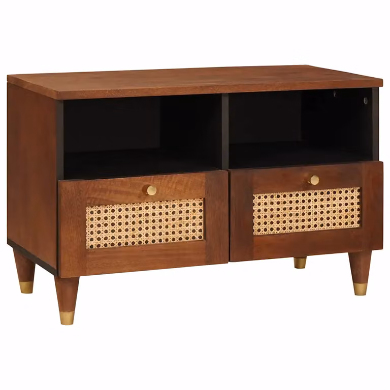 Mobile TV vidaXL in legno di mango massello marrone, L 70 cm x P 33,5 cm x H 46 cm