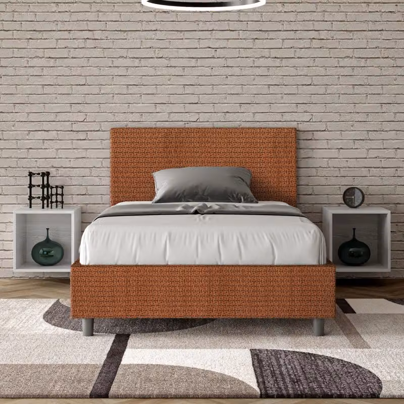 Letto imbottito Adele Ityhome con rete in tessuto geometrico arancione L/P/H: 120 x 222 x 106 cm – 2