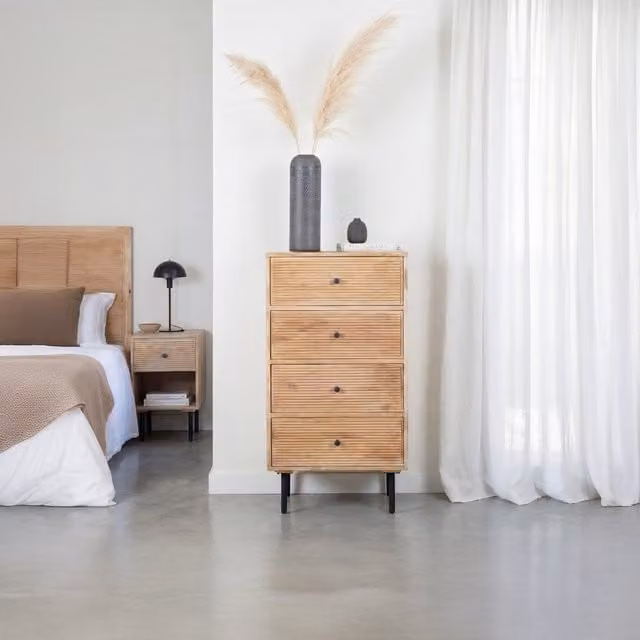Comodino Banak in legno di mango e metallo, moderno, marrone e multicolore, H: 107 cm, L: 60 cm