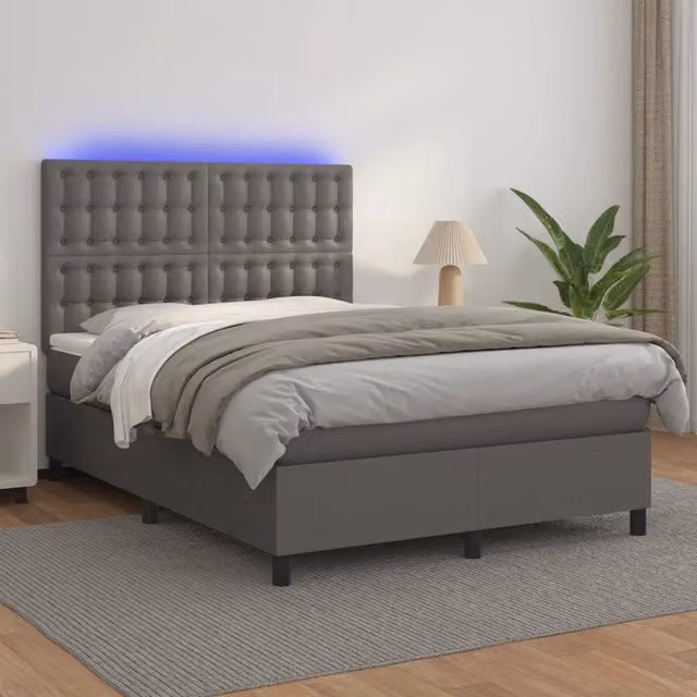 Letto con Giroletto a Molle, Materasso Ibrido e LED vidaXL, Grigio, L/P/H: 140 x 190 cm