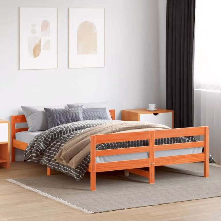 vidaXL Giroletto in legno di pino massello marrone cera L 140 cm x P 200 cm