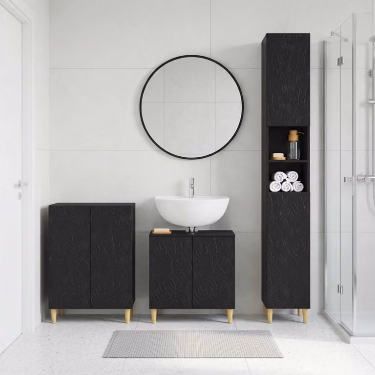 Set di 3 armadietti da bagno moderni vidaXL DELFT in legno MDF nero opaco