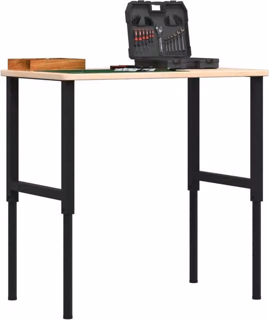 Banco da Lavoro Regolabile in Legno Rovere e Metallo Nero vidaXL L/P/H: 100 x 60 x 71,5-98 cm
