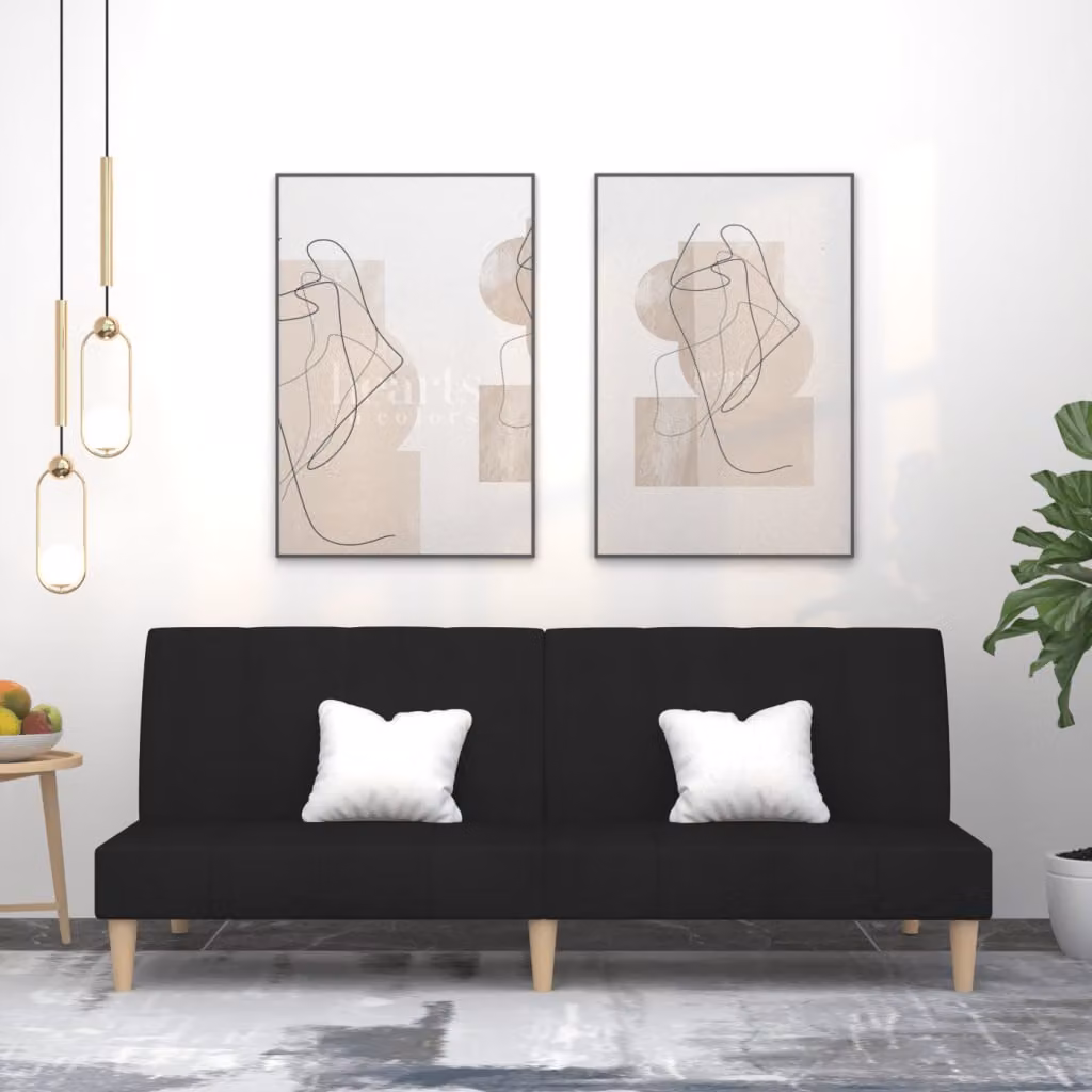 vidaXL Divano Letto Click Clack Moderno in Tessuto Nero con Struttura in Legno Solido e Poggiatesta Regolabile